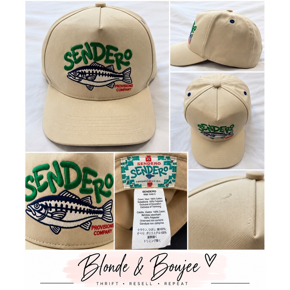 Sendero Provisions Co Bass Fish Embroidered Snapback Hat Tan Blue Adjustable Cap